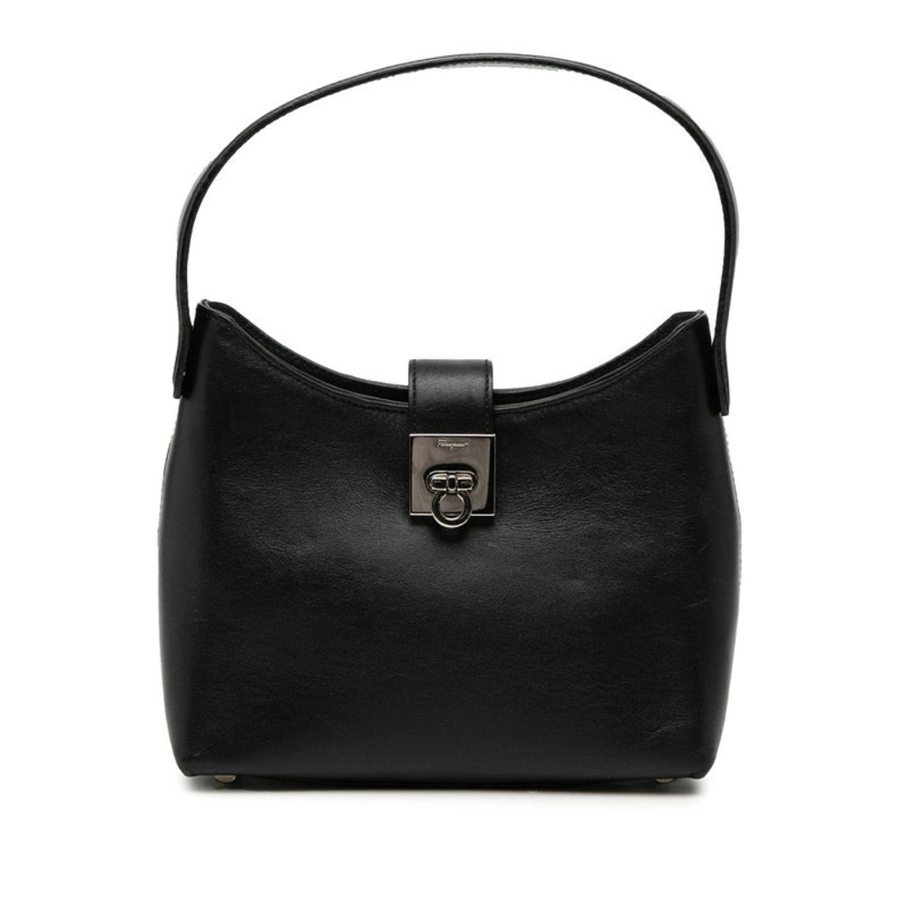 Salvatore Ferragamo Gancini Handbag Black Leather